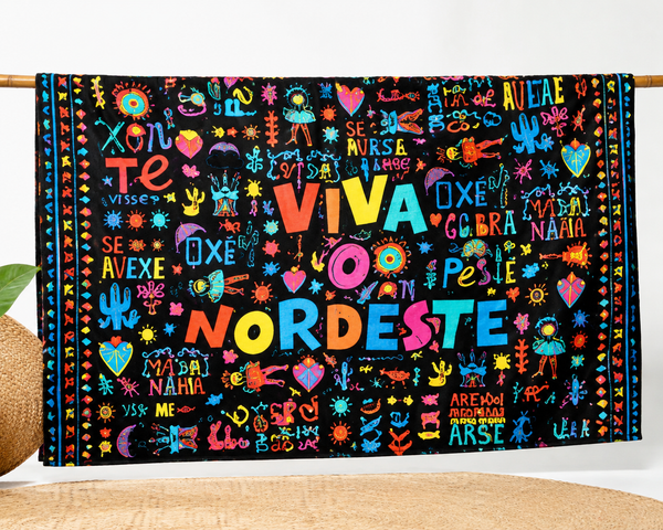 Beach Sarong "Long Live the Northeast" – Colorful Print , Brazilian Style canga