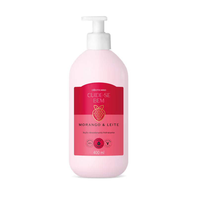 Cuide-se Bem Strawberry and Milk Body Moisturising Deodorant Lotion 400ml