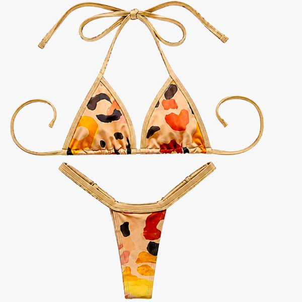 String bikini with double-string bottom, abstract print Fita Tule