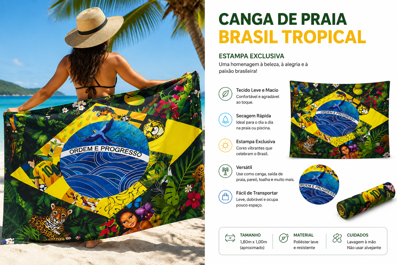Beach Sarong with the Flag of Tropical Brazil , Brazilian Style Canga