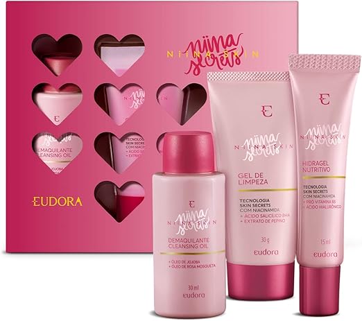 EUDORA NIINA SECRETS - KIT PRESENTE TRAVEL SIZE (3 ITENS) SKIN HYDRAGEL 15ML + GEL DE LIMPEZ FACIAL 30G + CLEASING OIL 30ML