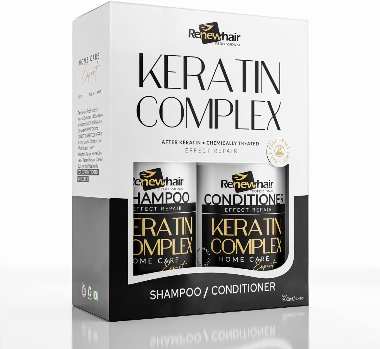 Renew Hair Professional Pos Shampoo & Conditioner Keratin Complex Home Care Expert Salt Free, 2X 300 ml