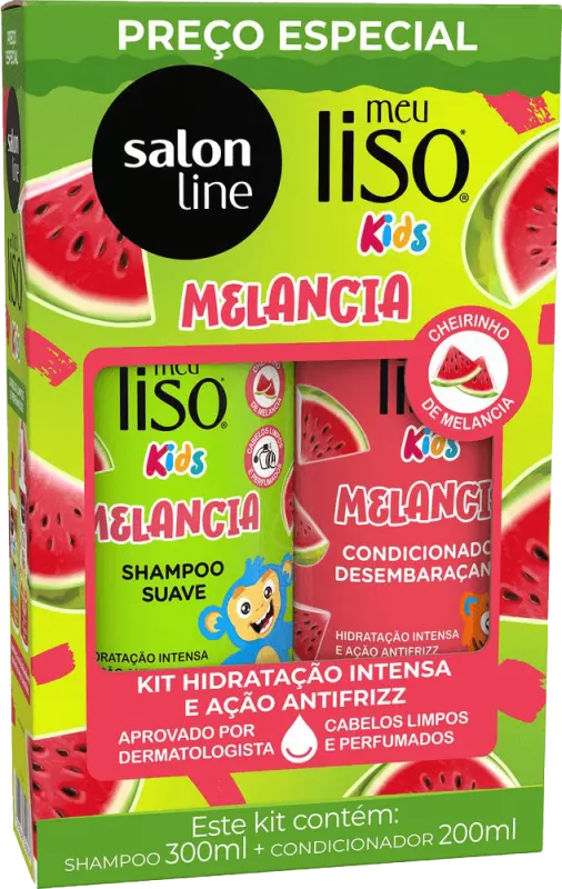 Salon Line Shampoo 300ml Meu Liso Kids Watermelon + Conditioner 200ml Watermelon