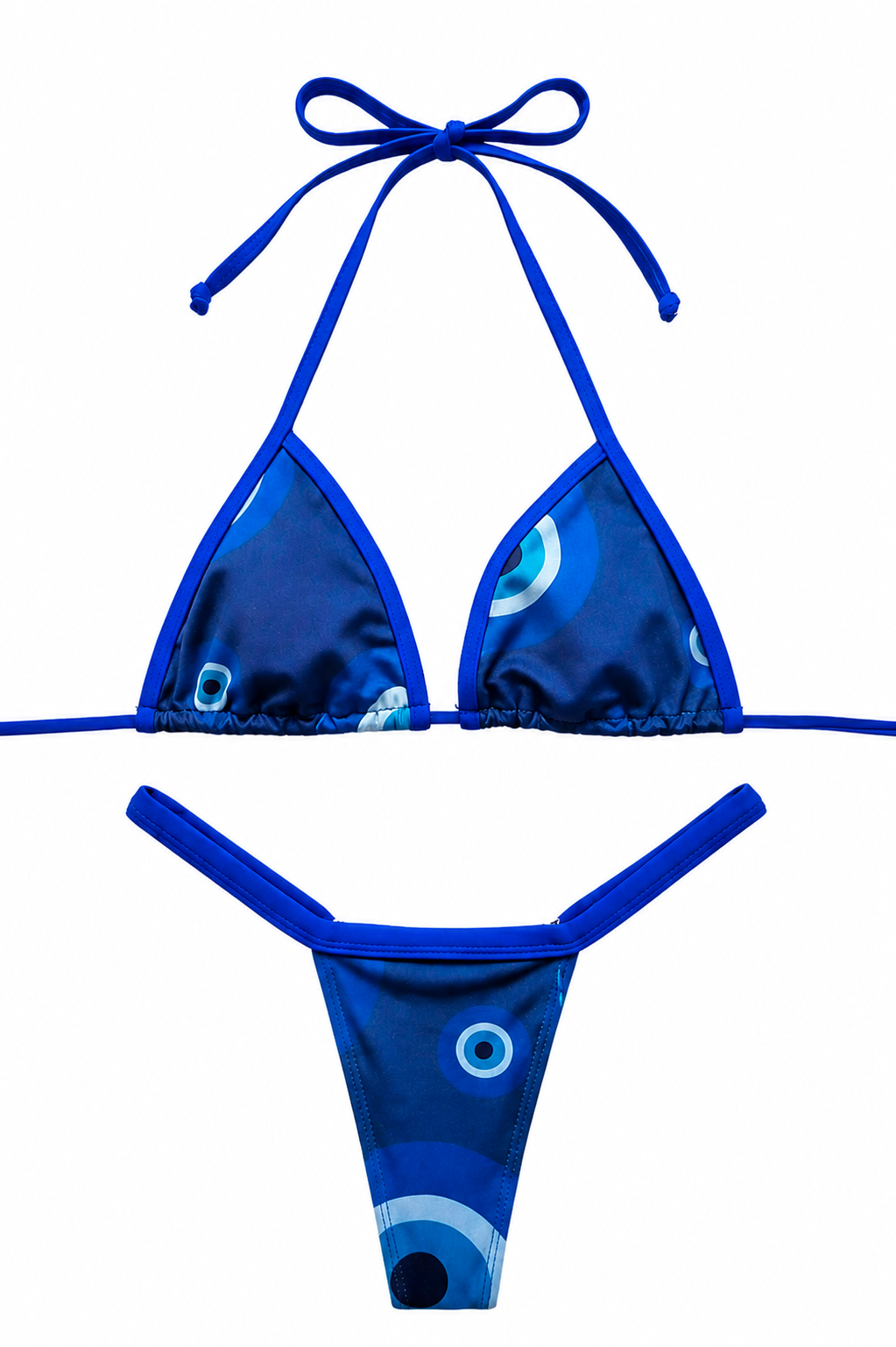 Women's Triangle Bikini Set – Blue Geometric Print Fita Tule