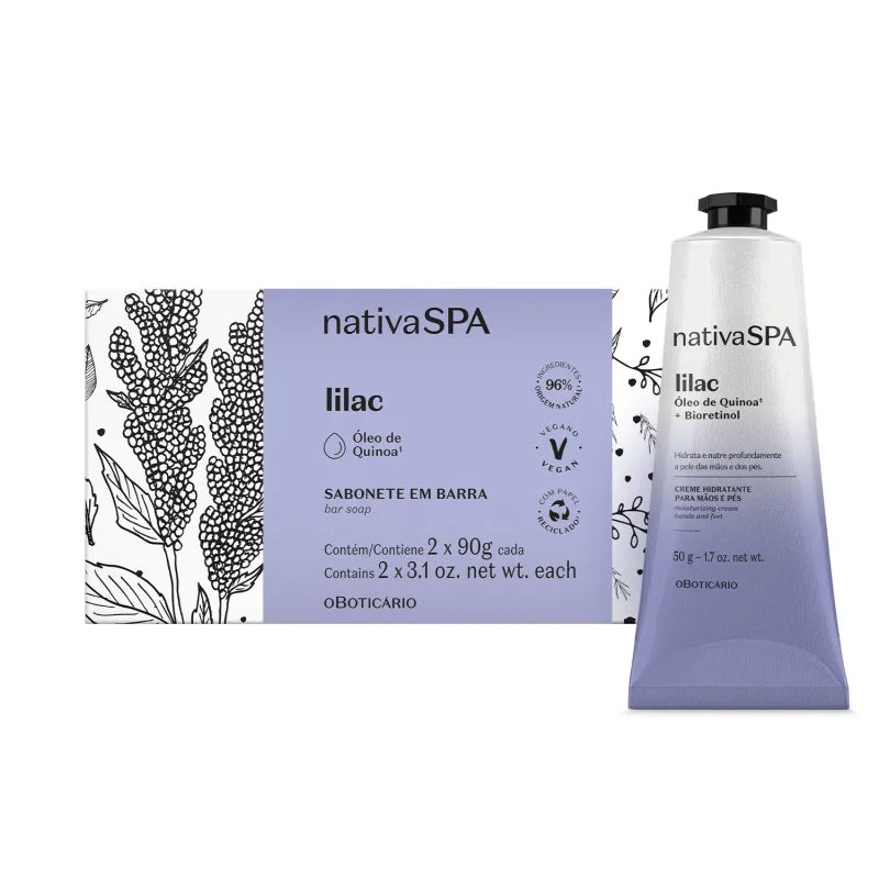 Combo Nativa Spa Lilac: Sabonete Em Barra 2x90g + Creme Para Mãos e Pés 50g