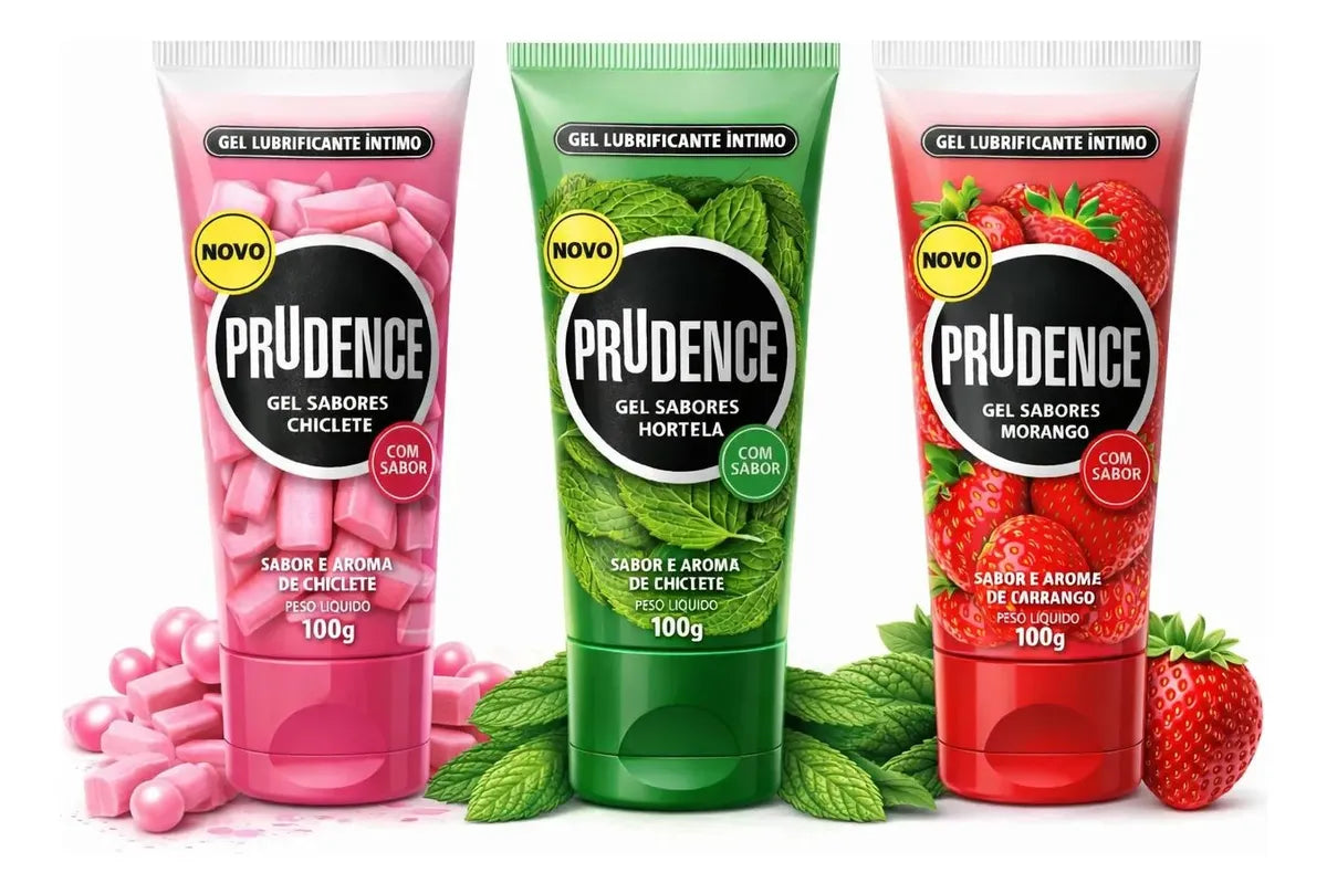 3x Lubrificante Gel Prudence Morango, Hortelã E Chiclete100g