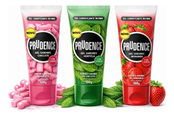 3x Lubrificante Gel Prudence Morango, Hortelã E Chiclete100g