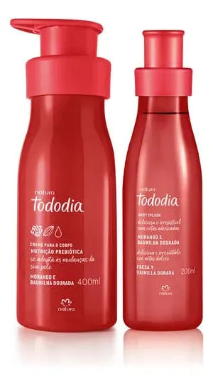 Natura Tododia Morango e Baunilha Dourada Body Moisturizer 400 ml and Body Splash 200 ml.