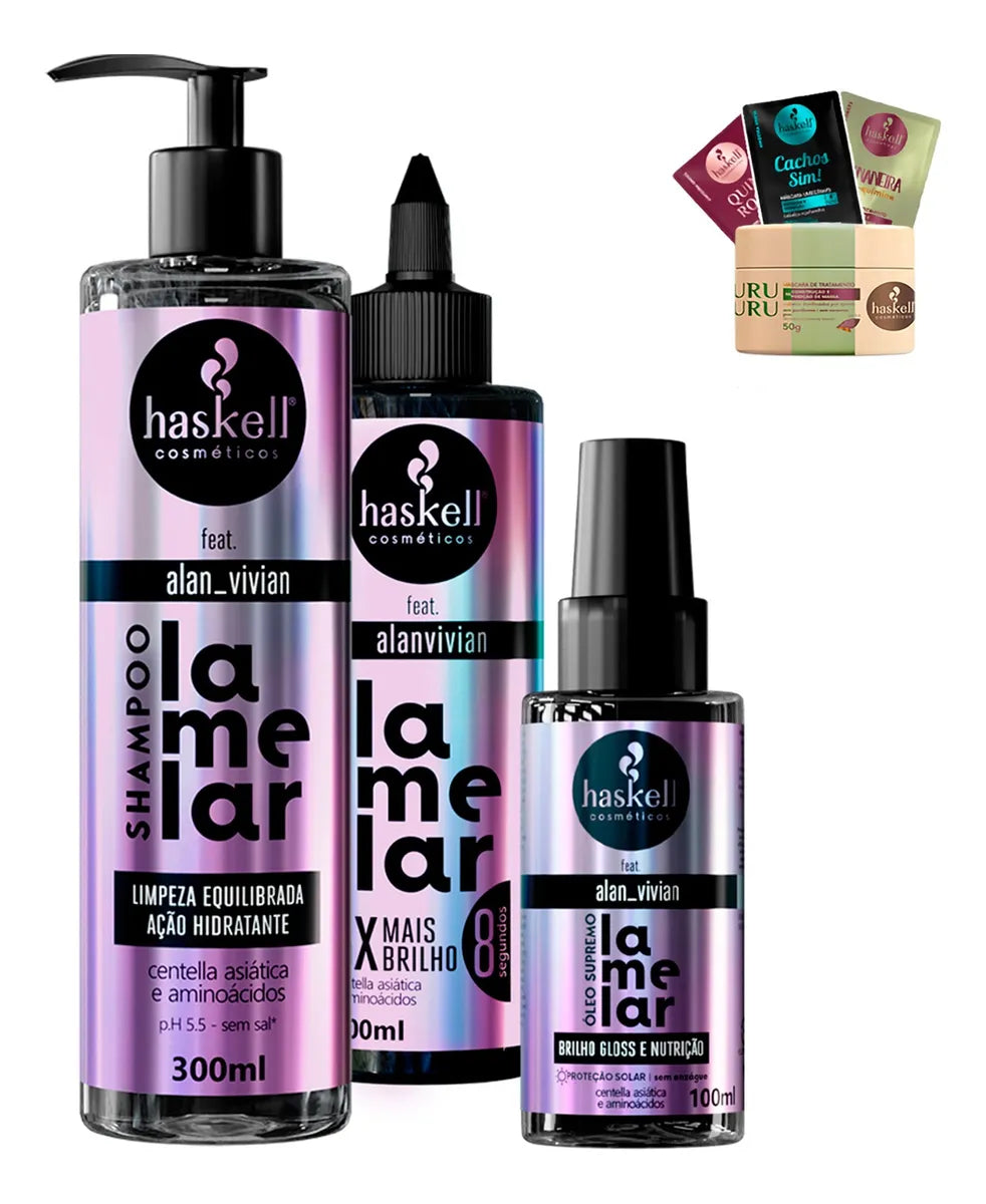 Kit Haskell Lamelar - Shampoo 300ml, Máscara 200ml e Óleo 100ml