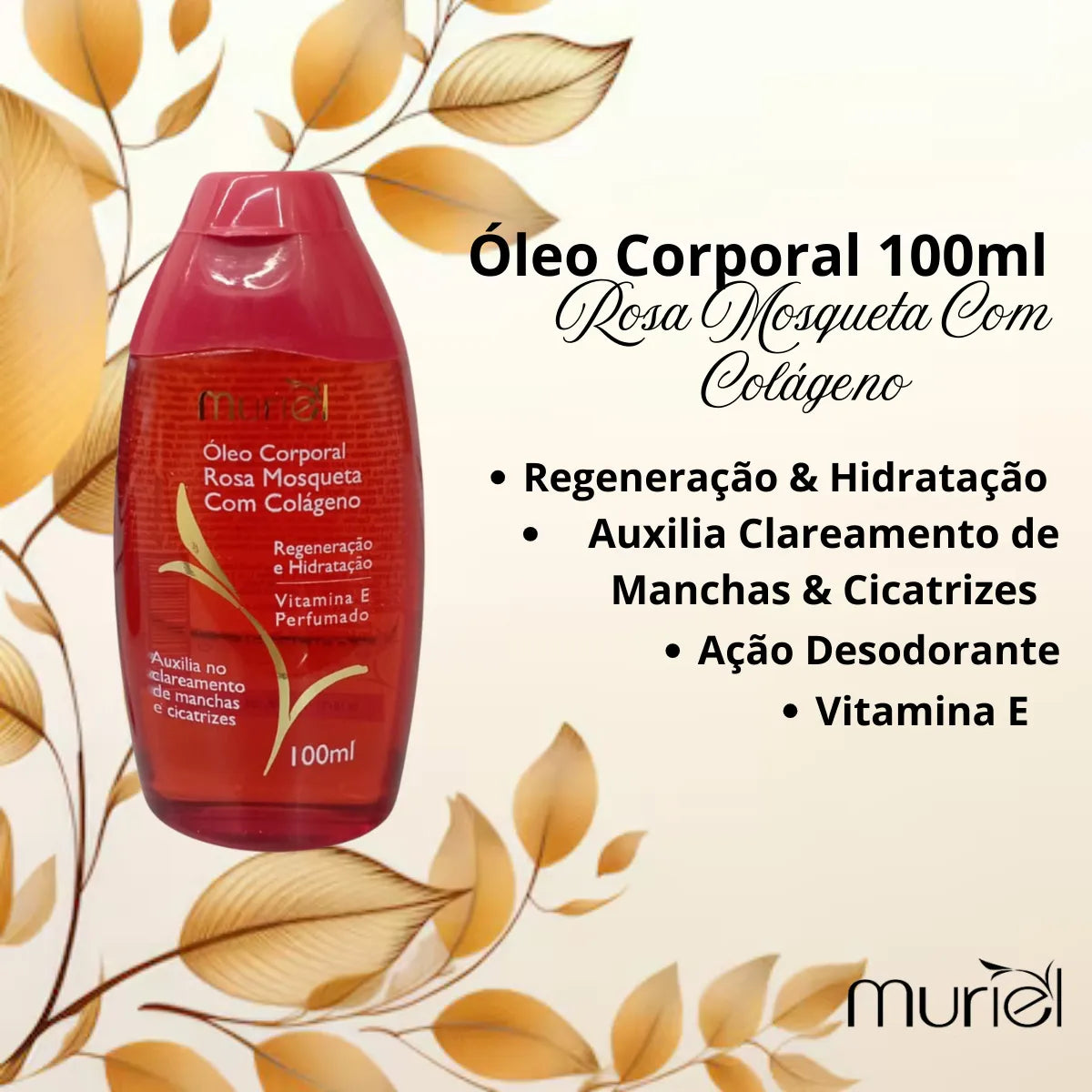 Kit 03 Óleos Corporal Rosa Mosqueta 100ml Muriel
