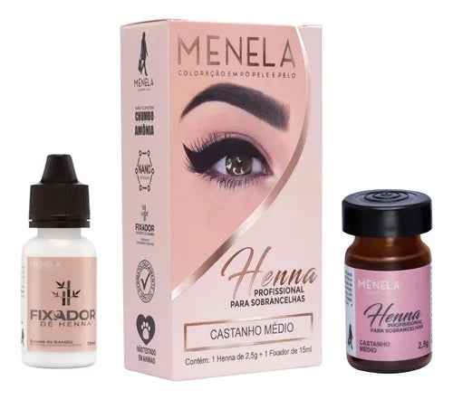 Menela Professional Eyebrow Henna Kit with Fixative 15ml Medium Brown Colour