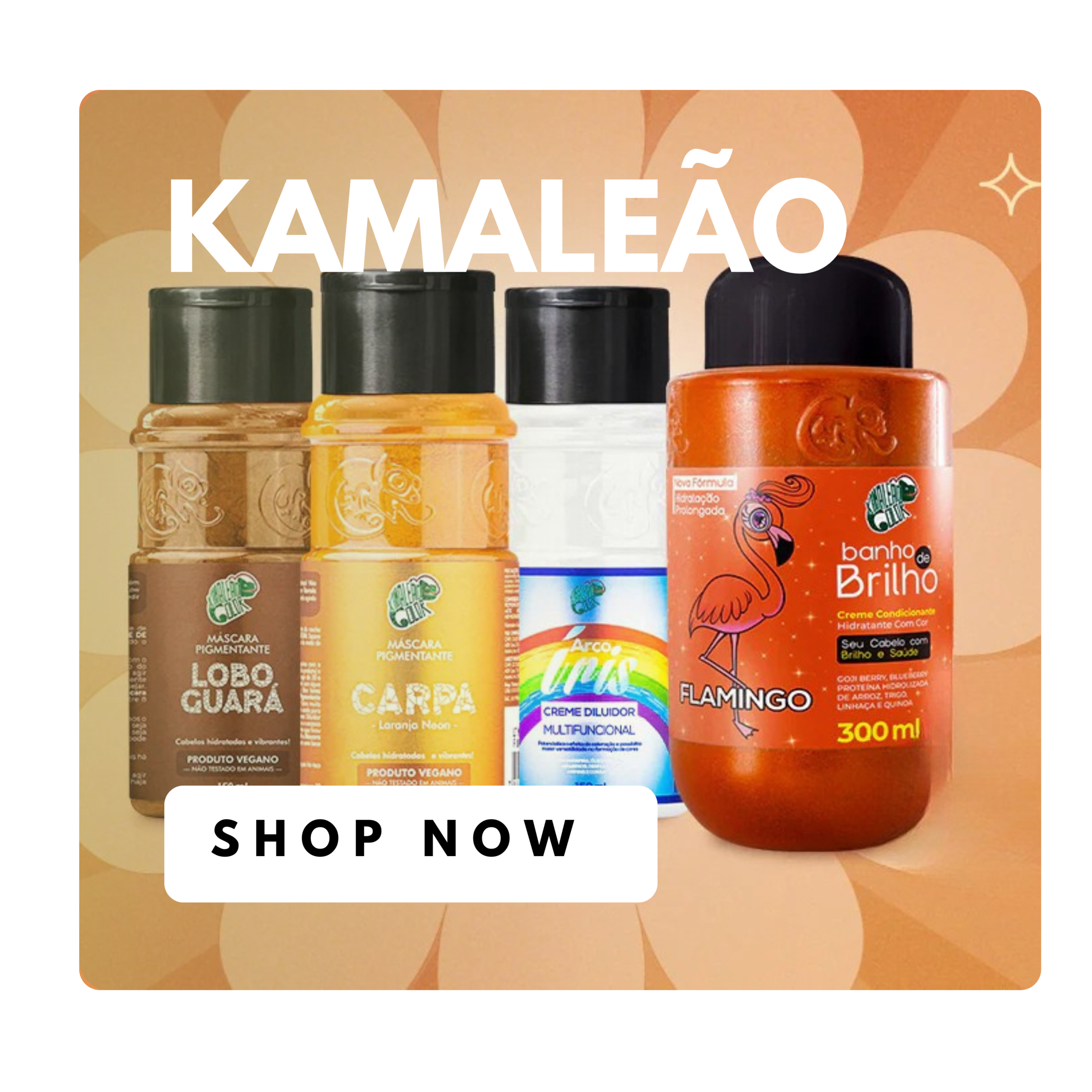 Kamaleao product packaging with various bottles on a white background