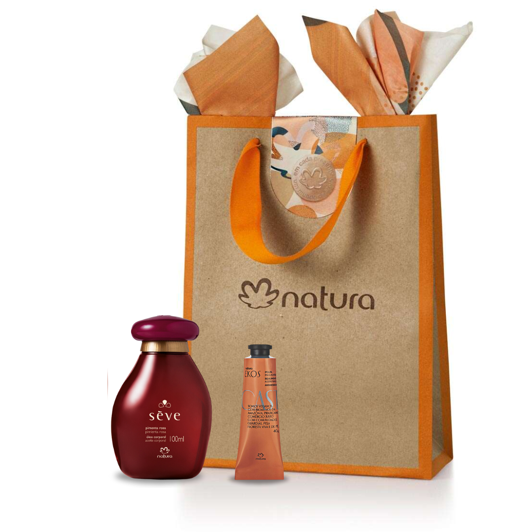 Kit Natura Óleo Seve Pimenta Rosa 100ml, Polpa Hidratante para as Mãos Ekos Castanha 40g