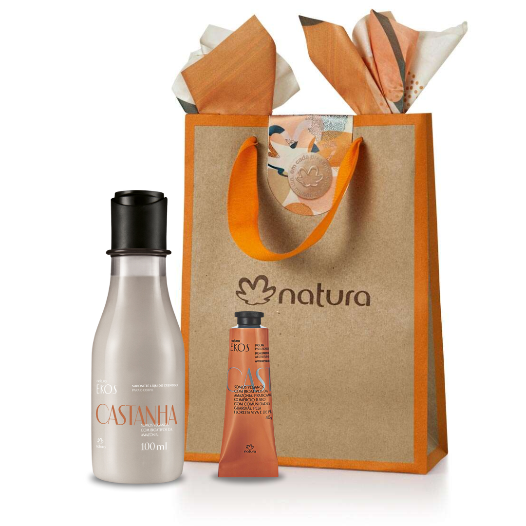 Kit ekos castanha, Sabonete Líquido para o Corpo Ekos Castanha - 100ml, Polpa Hidratante para as Mãos Ekos Castanha 40g