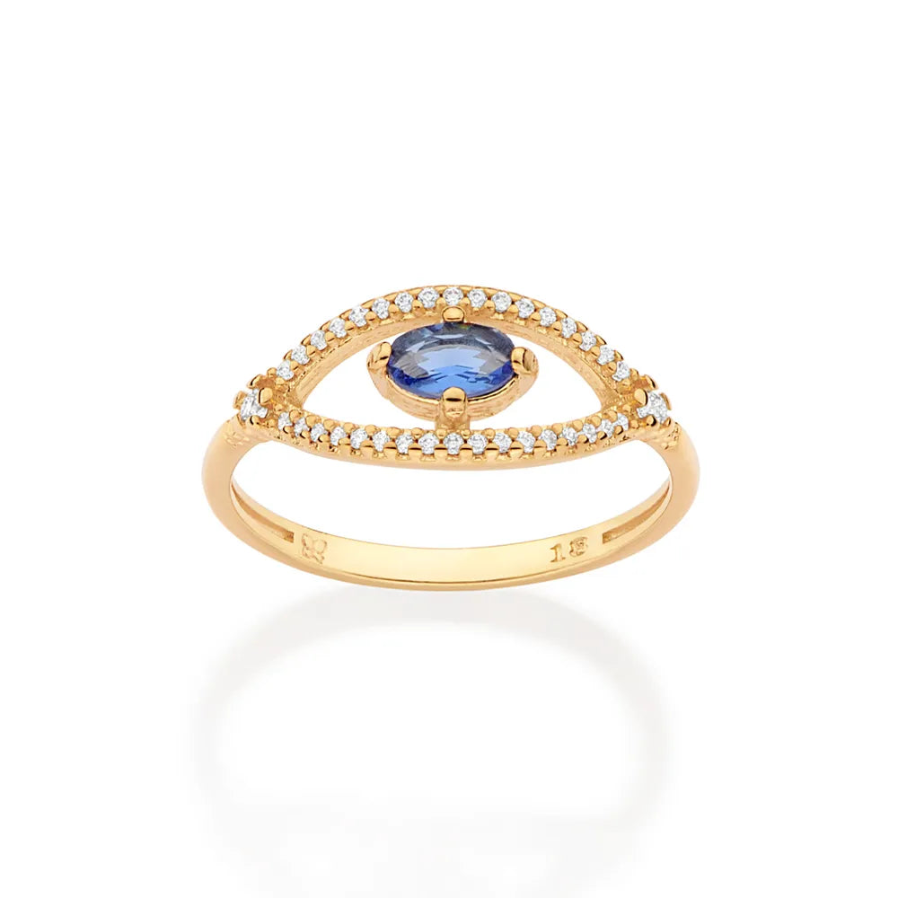 18K Gold Plated Greek Eye Skinny Ring With Zirconias