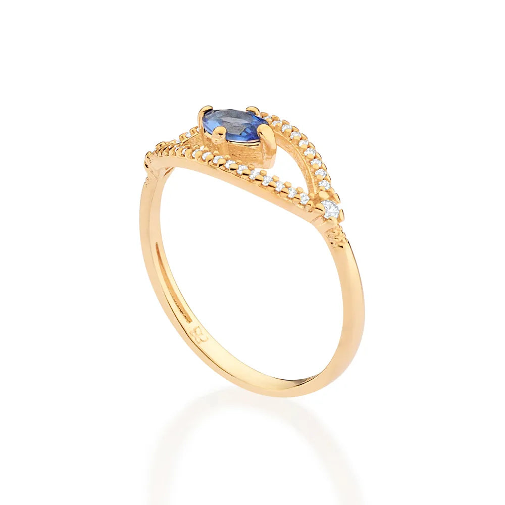 18K Gold Plated Greek Eye Skinny Ring With Zirconias