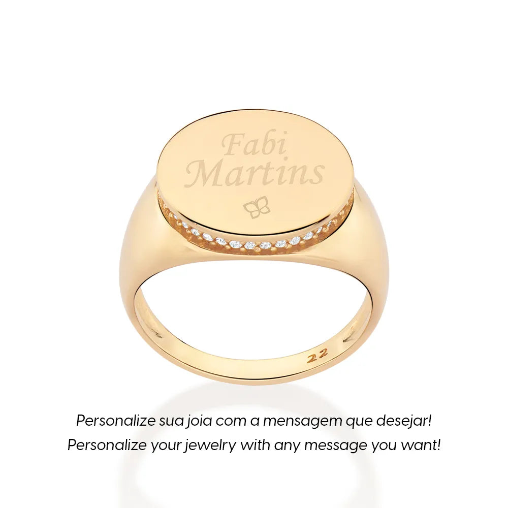 Customisable 18k Gold-plated Button Ring With Zirconias