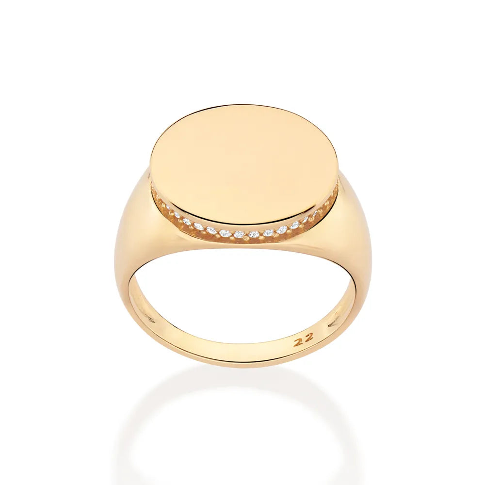 Customisable 18k Gold-plated Button Ring With Zirconias