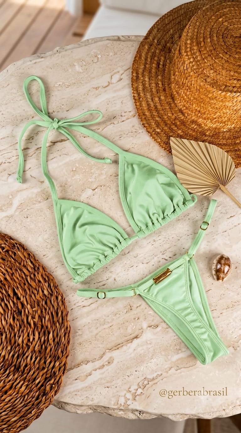 Women's Adjustable Triangle Bikini Set – Mint Green Fita Baby