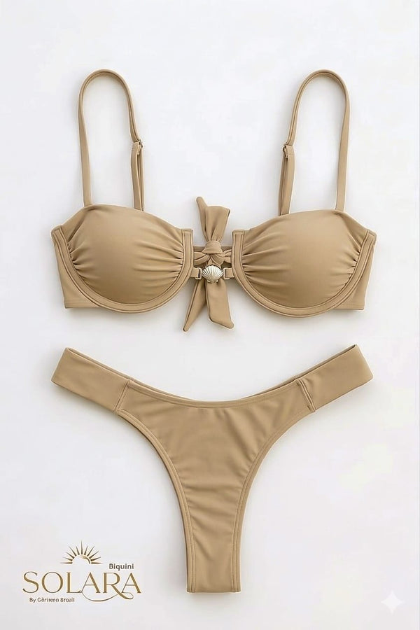 Solara Nude Bikini with Padded Cups and Bow Detail – Elegant and Sophisticated