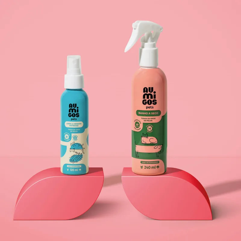 Combo Au.Migos Pets: Banho a Seco 240ml + Limpa e Hidrata Patinhas 120ml