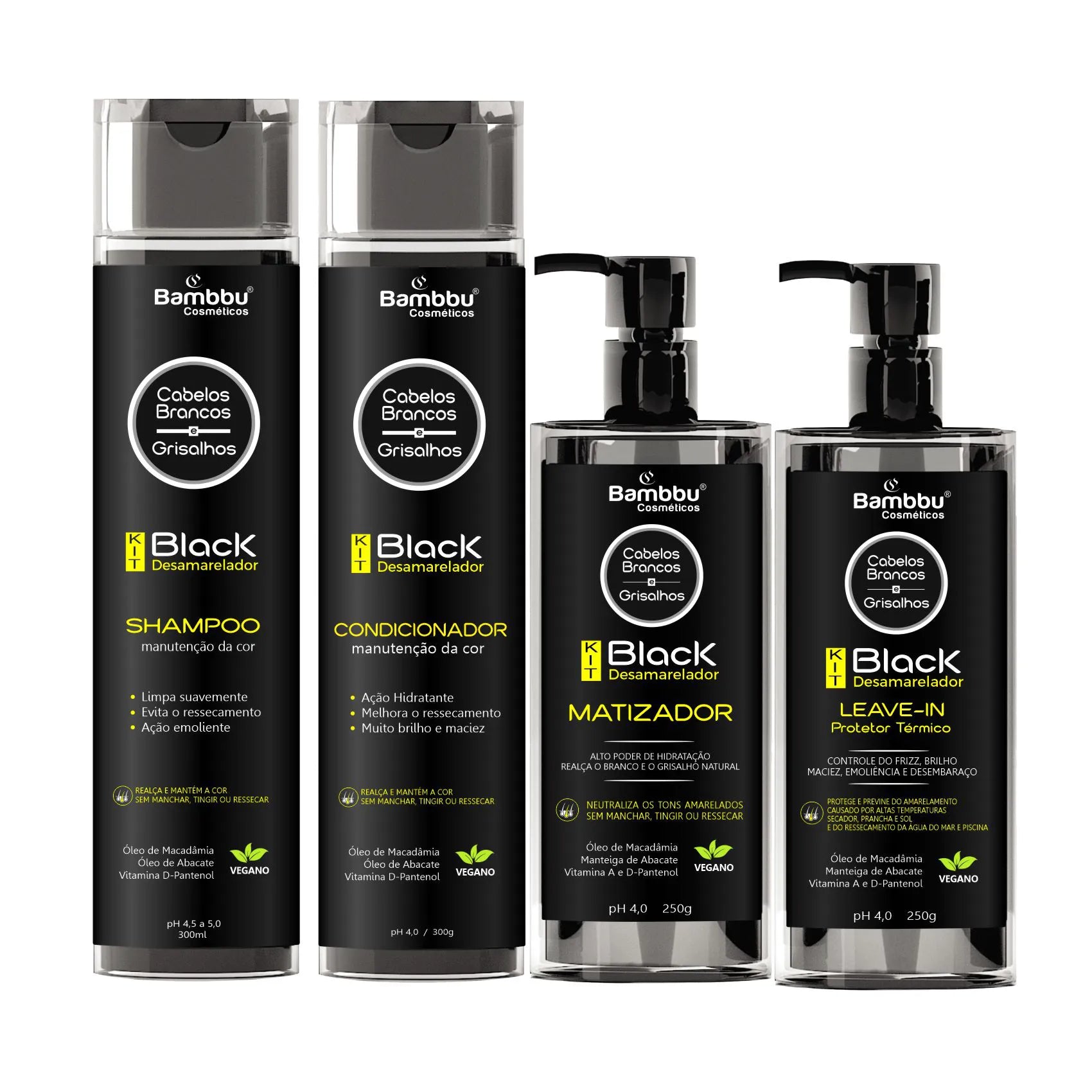 Black Kit - Shampoo, Conditioner, Tint and Leave-in for White and Grey Hair (4 steps)