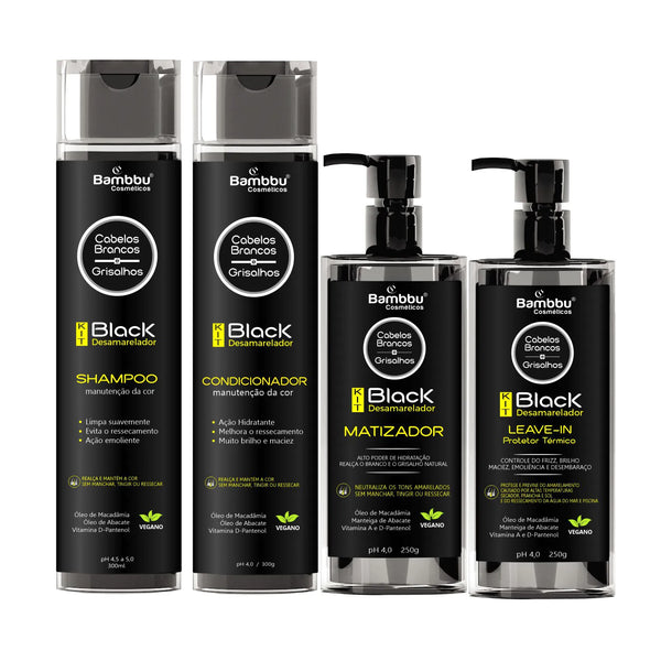 Black Kit - Shampoo, Conditioner, Tint and Leave-in for White and Grey Hair (4 steps)