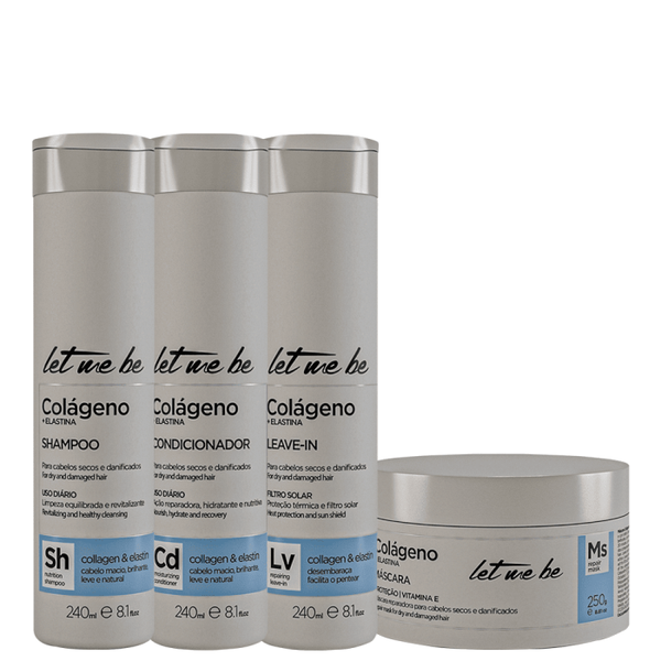 Kit Colágeno e Elastina | Shampoo + Condicionador + Leave-in + Máscara - 240ml