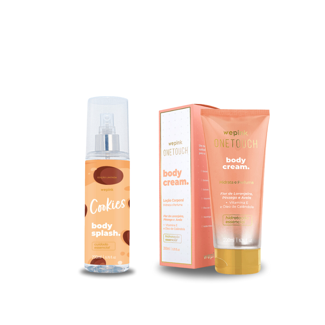 Kit We Pink Body Splash Cookies Desodorante Colônia 200ml, Body Cream One Touch 200ml