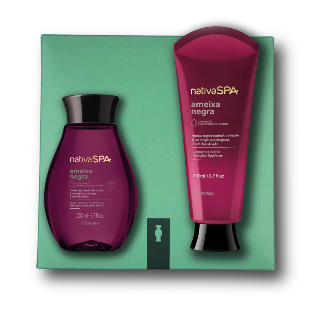 Nativa SPA Ameixa Negra Gift Kit (moisturizing oil + liquid soap + packaging + bag)