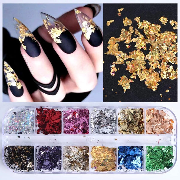 Caixa de Manicure Com Folha de Ouro para Unhas Com 12 Cores