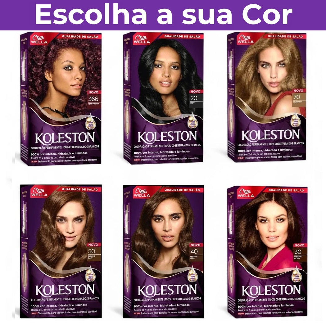 Kit Tintura Koleston Wella - Vários Tons: Castanho, Loiro, Ruivo e Preto