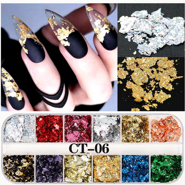 Gold Nail Foil Manicure Box with 12 colors