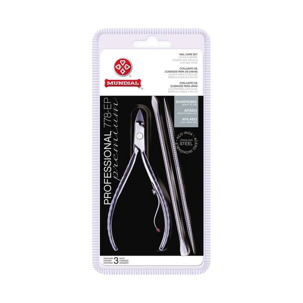 Kit Alicate Mundial 778 - EP c/ Espátula e Palito de Unha inox Profissional