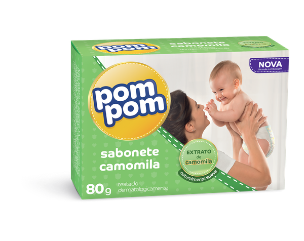 Sabonete Infantil Pom Pom Camomila E Erva-Cidreira, Barra, 1 Unidade Com 80G